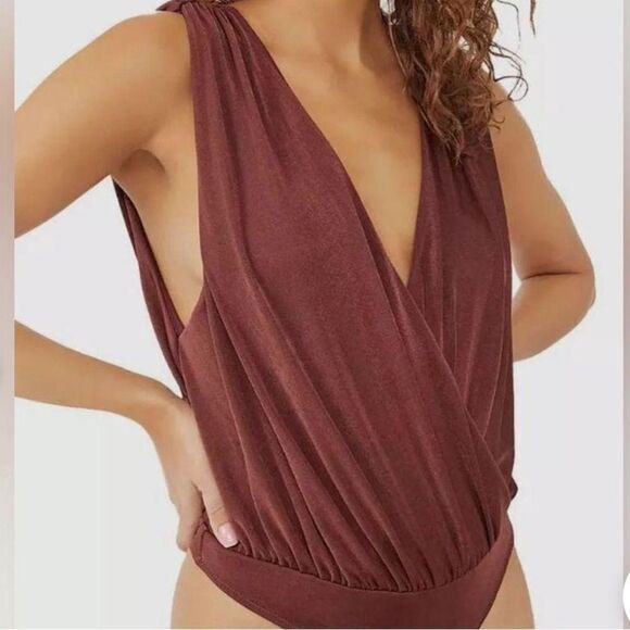 Intimately Free People Night Owl Sleeveless Crossover Bodysuit Nutmeg Small NWT - Picture 4 of 12